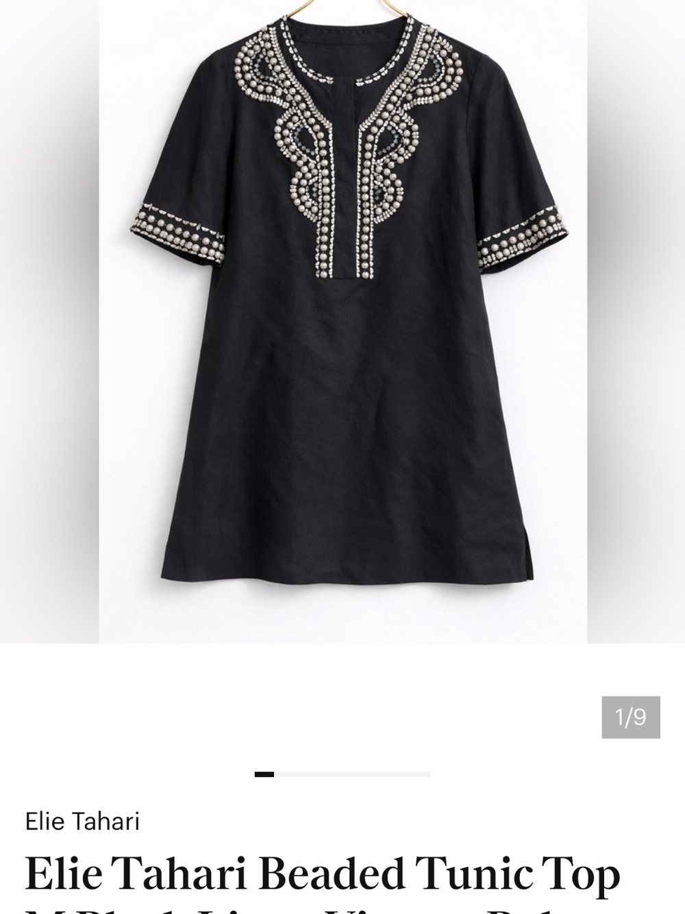 Elie Tahari Beaded Linen Blend Tunic Top Boho Resort Size M coastal grandma - Picture 7 of 13